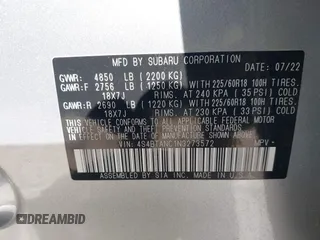 2022 Subaru Outback Limited z VIN 4S4BTANC1N3273572, wystawiony jako IAAI lot #41849896 z przebiegiem 26 119 mil mil oraz . Historia ofert i sprzedaży dostępna na DreamBid. Obrazek 9.