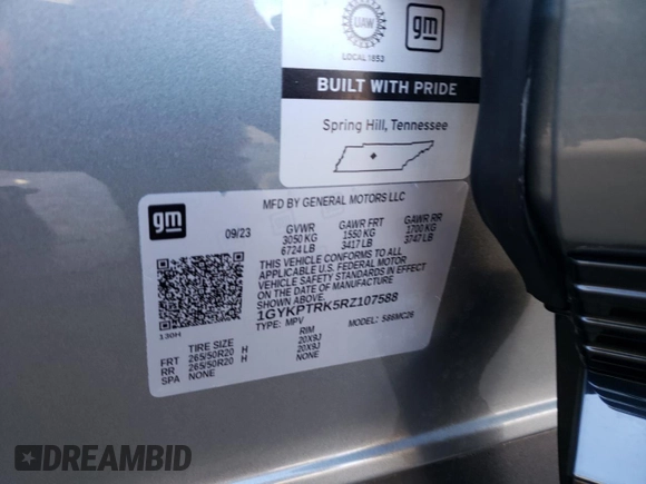 2024 Cadillac LYRIQ Sport z VIN 1GYKPTRK5RZ107588, wystawiony jako Copart lot #75906234 z przebiegiem 8 369 mil mil oraz Szkoda całkowita • Salvage title. Historia ofert i sprzedaży dostępna na DreamBid. Obrazek 14.