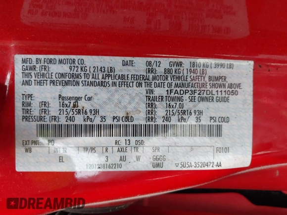 2013 Ford Focus SE с VIN 1FADP3F27DL111050, выставлен на аукционе IAAI как лот 42514336 с пробегом 160 642 миль миль и . История ставок и продаж доступна на DreamBid. Изображение 9.
