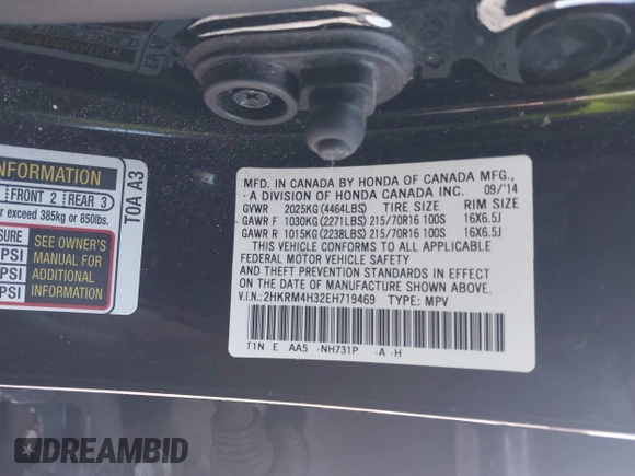 2014 Honda CR-V LX with VIN 2HKRM4H32EH719469, listed as a IAAI auction lot 41339991 with 89,935 mi miles. Bid and sale history available at carsss.com. Image 9.