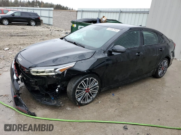 2023 Kia Forte GT with VIN 3KPF44ACXPE533148, listed as a Copart auction lot 43067945 with 57,613 mi miles and Salvage Title. Bid and sale history available at carsss.com. Image 1.