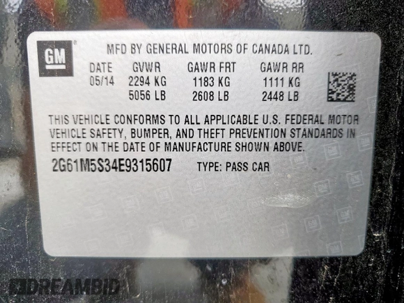 2014 Cadillac XTS Luxury z VIN 2G61M5S34E9315607, wystawiony jako Copart lot #58578595 z przebiegiem Nie podano mil oraz Szkoda całkowita • Salvage title. Historia ofert i sprzedaży dostępna na DreamBid. Obrazek 12.