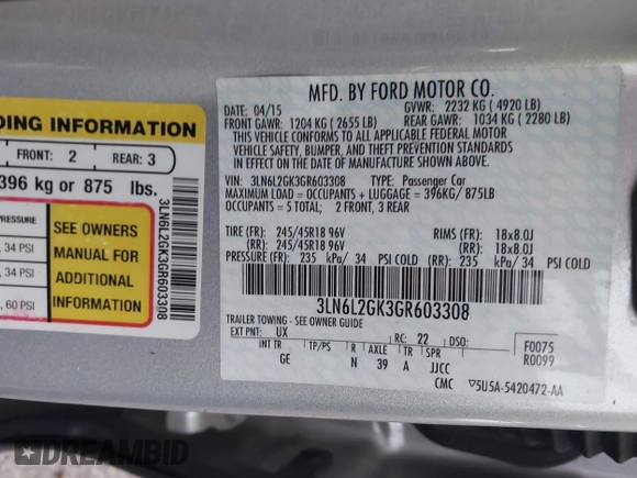 2016 Lincoln MKZ with VIN 3LN6L2GK3GR603308, listed as a IAAI auction lot 41454792 with 77,758 mi miles. Bid and sale history available at carsss.com. Image 9.