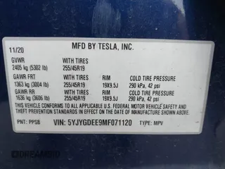 2021 Tesla Model Y Long Range with VIN 5YJYGDEE9MF071120, listed as a IAAI auction lot 40870088 with 73,438 mi miles and . Bid and sale history available at carsss.com. Image 9.