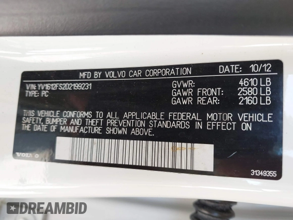 2013 Volvo S60 T5 Premier with VIN YV1612FS2D2199231, listed as a IAAI auction lot 42513014 with 85,446 mi miles and . Bid and sale history available at DreamBid. Image 9.