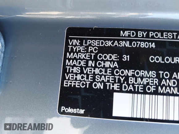 2022 Polestar 2 z VIN LPSED3KA3NL078014, wystawiony jako IAAI lot #41690355 z przebiegiem 65 926 mil mil oraz . Historia ofert i sprzedaży dostępna na DreamBid. Obrazek 9.