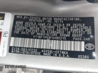 2015 Toyota Camry XLE z VIN 4T1BF1FK6FU485215, wystawiony jako IAAI lot #41938932 z przebiegiem 123 401 mil mil oraz . Historia ofert i sprzedaży dostępna na DreamBid. Obrazek 9.