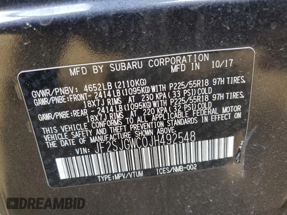 2018 Subaru Forester Touring with VIN JF2SJGWC0JH492548, listed as a Copart auction lot 49763305 with 74,382 mi miles and Salvage Title. Bid and sale history available at carsss.com. Image 16.