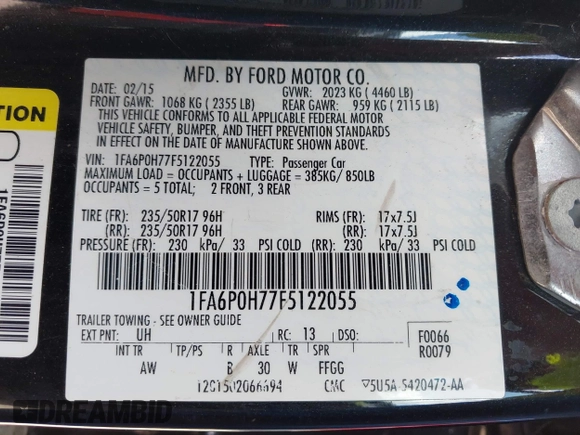 2015 Ford Fusion SE with VIN 1FA6P0H77F5122055, listed as a IAAI auction lot 42198056 with 151,029 mi miles and . Bid and sale history available at DreamBid. Image 9.