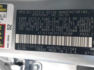 2023 Toyota Camry SE with VIN 4T1G11AK3PU720599, listed as a IAAI auction lot 41840021 with 33,774 mi miles and . Bid and sale history available at carsss.com. Image 9.