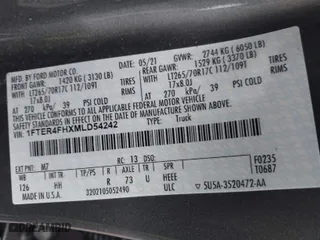 2021 Ford Ranger XL with VIN 1FTER4FHXMLD54242, listed as a IAAI auction lot 41922752 with 35,328 mi miles. Bid and sale history available at carsss.com. Image 9.