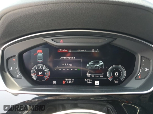 2019 Audi A8 with VIN WAU8DAF82KN020487, listed as a Copart auction lot 60214005 with 75,895 mi miles and Salvage title. Bid and sale history available at DreamBid. Image 9.