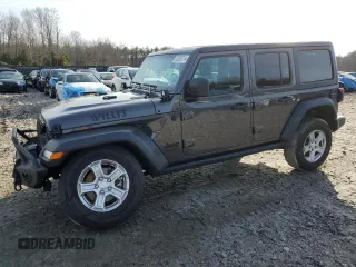 2020 Jeep Wrangler Unlimited Sport with VIN 1C4HJXDM7LW277445, listed as a Copart auction lot 82929714 with 27,570 mi miles and Salvage title. Bid and sale history available at DreamBid. Image 1.