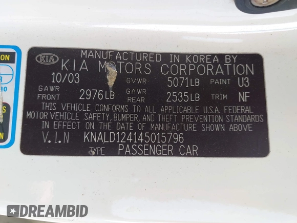 2004 Kia Amanti z VIN KNALD124145015796, wystawiony jako IAAI lot #42308909 z przebiegiem 111 156 mil mil oraz . Historia ofert i sprzedaży dostępna na DreamBid. Obrazek 9.