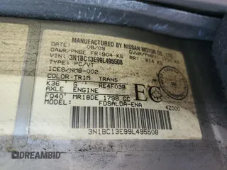 2009 Nissan Versa SL z VIN 3N1BC13E99L495508, wystawiony jako Copart lot #58213325 z przebiegiem 245 664 mil mil oraz Czysty tytuł • Clean title. Historia ofert i sprzedaży dostępna na DreamBid. Obrazek 12.