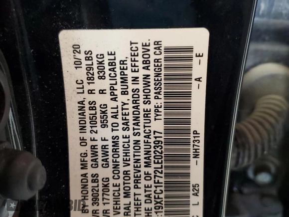 2020 Honda Civic EX-L with VIN 19XFC1F72LE023917, listed as a Copart auction lot 44177815 with 65,088 mi miles and Clean Title. Bid and sale history available at DreamBid. Image 12.
