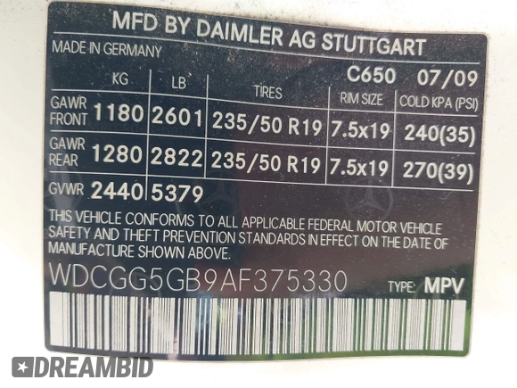 2010 Mercedes-Benz GLK 350 with VIN WDCGG5GB9AF375330, listed as a IAAI auction lot 42150159 with 236,323 mi miles and . Bid and sale history available at DreamBid. Image 9.