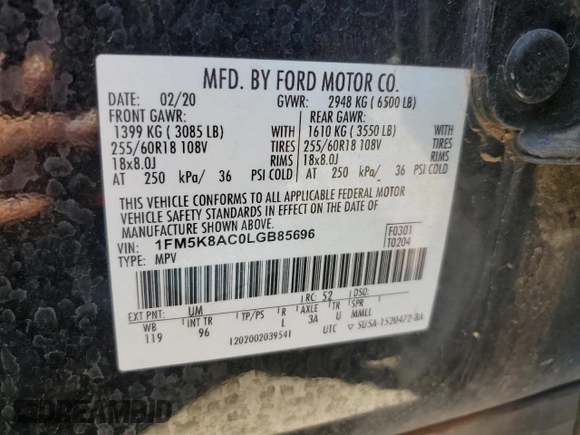2020 Ford Explorer z VIN 1FM5K8AC0LGB85696, wystawiony jako Copart lot #73473514 z przebiegiem 110 211 mil mil oraz Szkoda całkowita • Salvage title. Historia ofert i sprzedaży dostępna na DreamBid. Obrazek 14.
