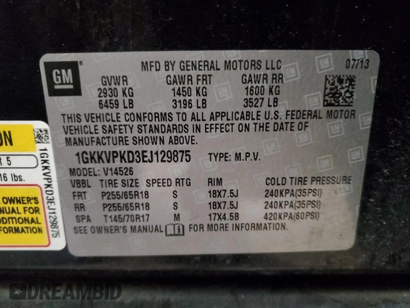 2014 GMC Acadia SLE z VIN 1GKKVPKD3EJ129875, wystawiony jako Copart lot #72785534 z przebiegiem 169 250 mil mil oraz Czysty tytuł • Clean title. Historia ofert i sprzedaży dostępna na DreamBid. Obrazek 15.