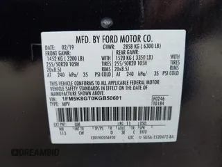 2019 Ford Explorer Sport with VIN 1FM5K8GT0KGB50601, listed as a IAAI auction lot 42280200 with 76,377 mi miles and . Bid and sale history available at DreamBid. Image 9.
