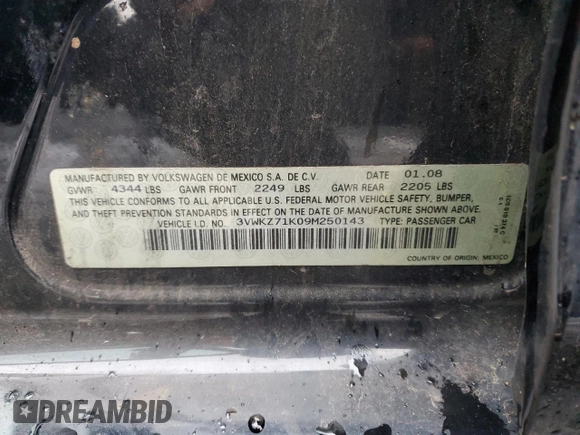 2009 Volkswagen Jetta z VIN 3VWKZ71K09M250143, wystawiony jako Copart lot #82247774 z przebiegiem 156 600 mil mil oraz Szkoda całkowita • Salvage title. Historia ofert i sprzedaży dostępna na DreamBid. Obrazek 12.
