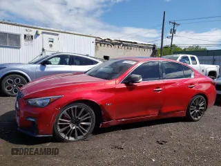 2019 Infiniti Q50 Red Sport 400 with VIN JN1FV7ARXKM800773, listed as a Copart auction lot 55944455 with 105,006 mi miles and Salvage title. Bid and sale history available at DreamBid. Image 1.