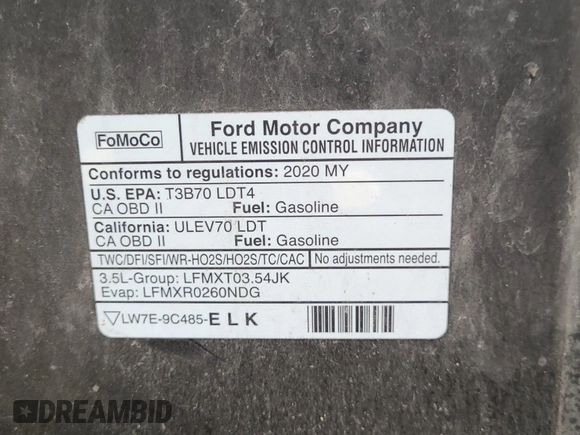 2020 Ford F-150 XL with VIN 1FTEW1E44LKF11547, listed as a IAAI auction lot 42706040 with 81,140 mi miles and . Bid and sale history available at DreamBid. Image 60.