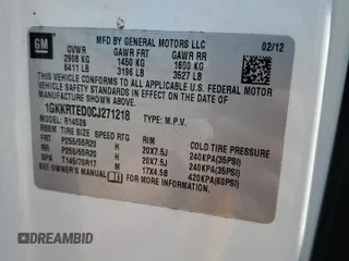 2012 GMC Acadia Denali with VIN 1GKKRTED0CJ271218, listed as a Copart auction lot 56484715 with 182,187 mi miles and Salvage title. Bid and sale history available at DreamBid. Image 13.