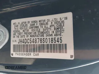 2006 Acura RSX с VIN JH4DC54876S018545, выставлен на аукционе IAAI как лот 42557905 с пробегом 171 292 миль миль и . История ставок и продаж доступна на DreamBid. Изображение 9.