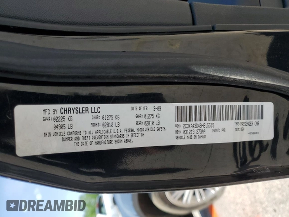 2009 Chrysler 300 LX with VIN 2C3KA43D49H615515, listed as a Copart auction lot 52409715 with 209,912 mi miles and Salvage Title. Bid and sale history available at carsss.com. Image 12.