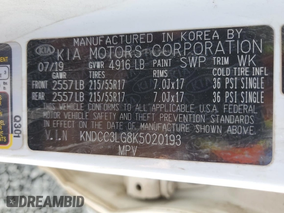 2019 Kia Niro EX with VIN KNDCC3LG8K5020193, listed as a Copart auction lot 67413074 with 43,509 mi miles and Salvage Title. Bid and sale history available at carsss.com. Image 13.