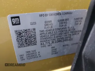 2024 Chevrolet Trax 2RS with VIN KL77LJE22RC168401, listed as a IAAI auction lot 41289797 with 33,224 mi miles and . Bid and sale history available at DreamBid. Image 9.