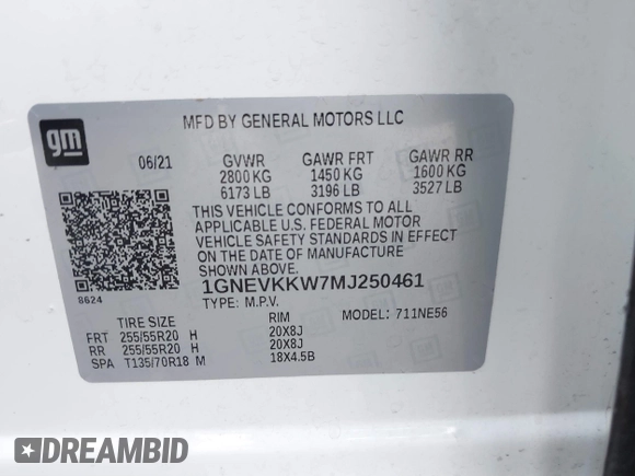 2021 Chevrolet Traverse Premier with VIN 1GNEVKKW7MJ250461, listed as a IAAI auction lot 41809650 with 61,661 mi miles. Bid and sale history available at carsss.com. Image 9.