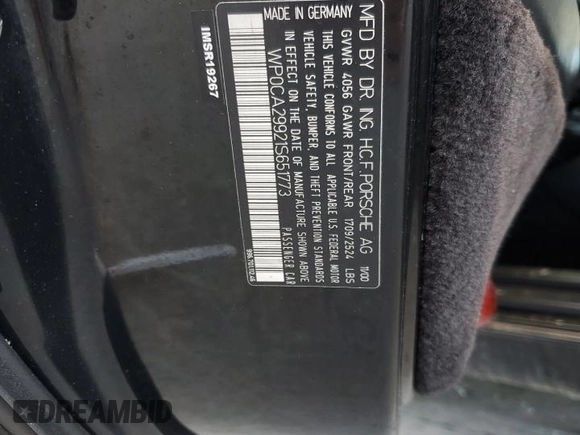 2001 Porsche 911 with VIN WP0CA29921S651773, listed as a Copart auction lot 55867785 with 111,563 mi miles and Salvage title. Bid and sale history available at DreamBid. Image 12.