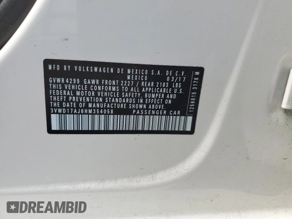 2017 Volkswagen Jetta Sport z VIN 3VWD17AJ6HM354058, wystawiony jako Copart lot #58650755 z przebiegiem 72 089 mil mil oraz Szkoda całkowita • Salvage title. Historia ofert i sprzedaży dostępna na DreamBid. Obrazek 12.