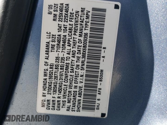 2006 Honda Odyssey Touring z VIN 5FNRL388X6B009356, wystawiony jako Copart lot #55991335 z przebiegiem 101 816 mil mil oraz Szkoda całkowita • Salvage title. Historia ofert i sprzedaży dostępna na DreamBid. Obrazek 12.