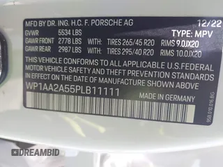 2023 Porsche Macan with VIN WP1AA2A55PLB11111, listed as a IAAI auction lot 42209465 with 25,612 mi miles and . Bid and sale history available at DreamBid. Image 9.