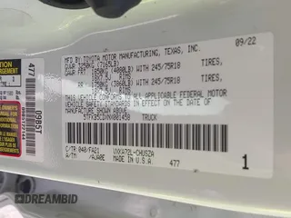 2022 Toyota Tundra with VIN 5TFKB5CDXNX001458, listed as a IAAI auction lot 42640278 with 51,718 mi miles and . Bid and sale history available at DreamBid. Image 9.