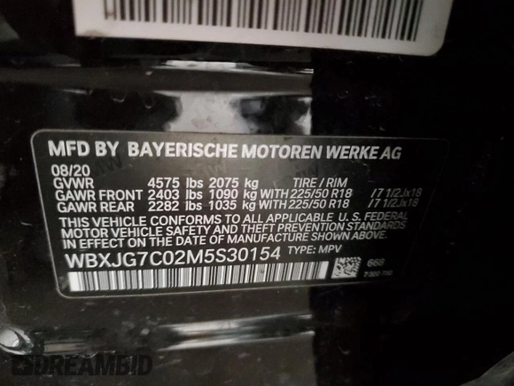 2021 BMW X1 sDrive28i z VIN WBXJG7C02M5S30154, wystawiony jako Copart lot #56076565 z przebiegiem 57 671 mil mil oraz Tytuł czysty. Historia ofert i sprzedaży dostępna na DreamBid. Obrazek 12.