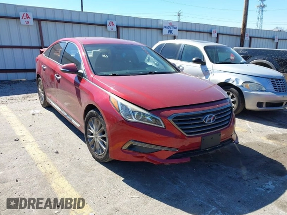 2015 Hyundai Sonata 2.4L Sport with VIN 5NPE34AF7FH240729, listed as a IAAI auction lot 41636930 with 88,446 mi miles. Bid and sale history available at carsss.com. Image 1.