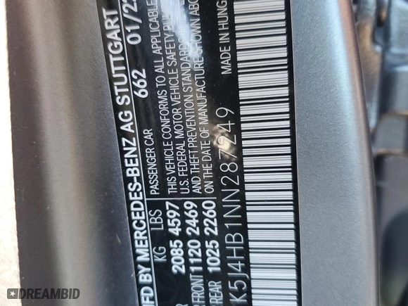2022 Mercedes-Benz CLA with VIN W1K5J4HB1NN287249, listed as a Copart auction lot 46110735 with 17,273 mi miles and Salvage Title. Bid and sale history available at carsss.com. Image 14.