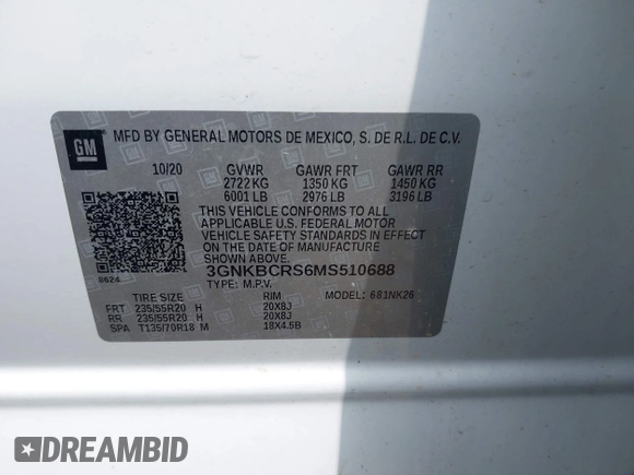 2021 Chevrolet Blazer LT z VIN 3GNKBCRS6MS510688, wystawiony jako IAAI lot #42651746 z przebiegiem 84 794 mil mil oraz . Historia ofert i sprzedaży dostępna na DreamBid. Obrazek 9.