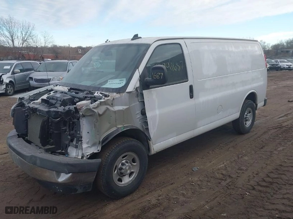 2021 Chevrolet Express Cargo Van with VIN 1GCWGAFP6M1223384, listed as a IAAI auction lot 40991687 with 96,175 mi miles. Bid and sale history available at carsss.com. Image 2.
