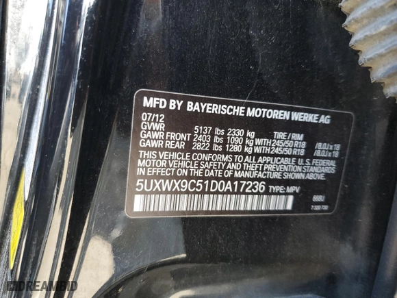 2013 BMW X3 xDrive28i with VIN 5UXWX9C51D0A17236, listed as a Copart auction lot 44263765 with 99,657 mi miles and Salvage Title. Bid and sale history available at carsss.com. Image 12.
