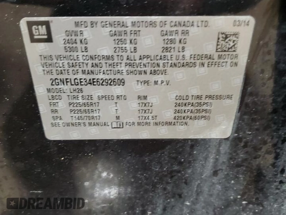 2014 Chevrolet Equinox LT with VIN 2GNFLGE34E6292609, listed as a Copart auction lot 46922145 with 191,923 mi miles and Salvage Title. Bid and sale history available at carsss.com. Image 13.