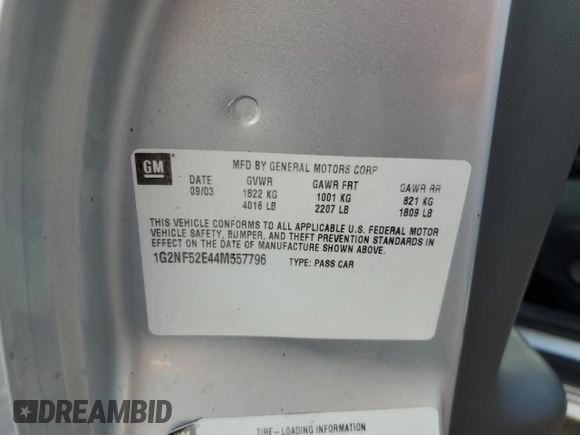 2004 Pontiac Grand Am SE1 with VIN 1G2NF52E44M557796, listed as a Copart auction lot 84399234 with 99,241 mi miles and Salvage Title. Bid and sale history available at carsss.com. Image 12.