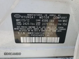 2012 Hyundai Sonata Hybrid z VIN KMHEC4A41CA035615, wystawiony jako Copart lot #57232455 z przebiegiem 177 688 mil mil oraz Szkoda całkowita • Salvage title. Historia ofert i sprzedaży dostępna na DreamBid. Obrazek 12.