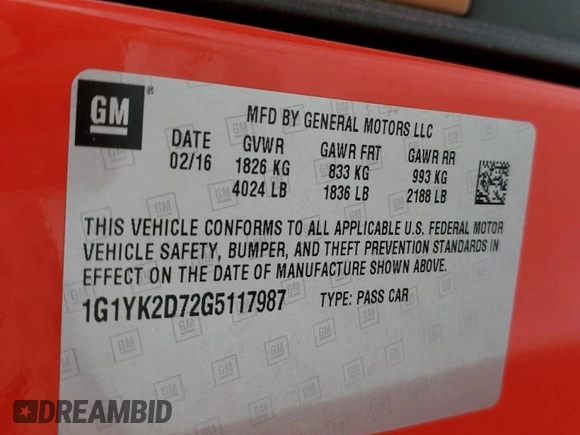 2016 Chevrolet Corvette Z51 2LT z VIN 1G1YK2D72G5117987, wystawiony jako Copart lot #47851905 z przebiegiem 20 942 mil mil oraz Szkoda całkowita • Salvage title. Historia ofert i sprzedaży dostępna na DreamBid. Obrazek 14.
