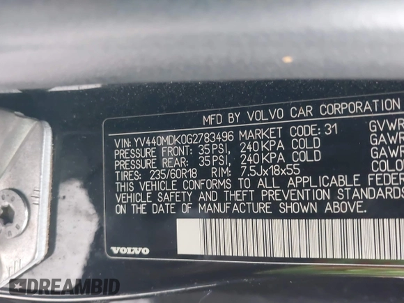 2016 Volvo XC60 T5 Drive-E Premier with VIN YV440MDK0G2783496, listed as a IAAI auction lot 38683710 with 81,228 mi miles. Bid and sale history available at carsss.com. Image 9.
