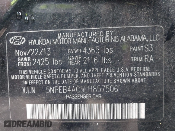 2014 Hyundai Sonata GLS with VIN 5NPEB4AC5EH857506, listed as a IAAI auction lot 41720219 with 66,896 mi miles and . Bid and sale history available at carsss.com. Image 9.